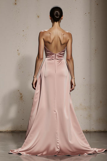 Strapless Light Pink Mermaid Evening Dress with Slit